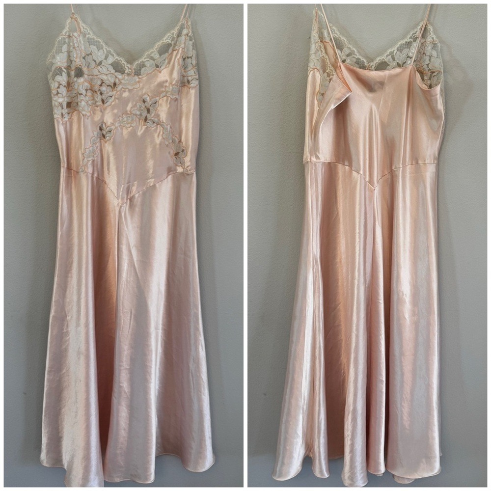 Vintage 80/90s Victoria’s Secret Gold Label Pink & Cream Satin Lace Nightgown L